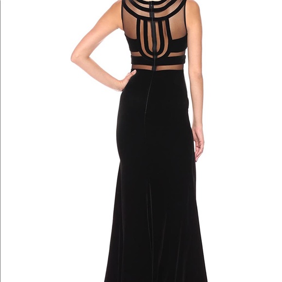 Betsy & Adam Long Black Velvet Dress with Mesh - Picture 2 of 5